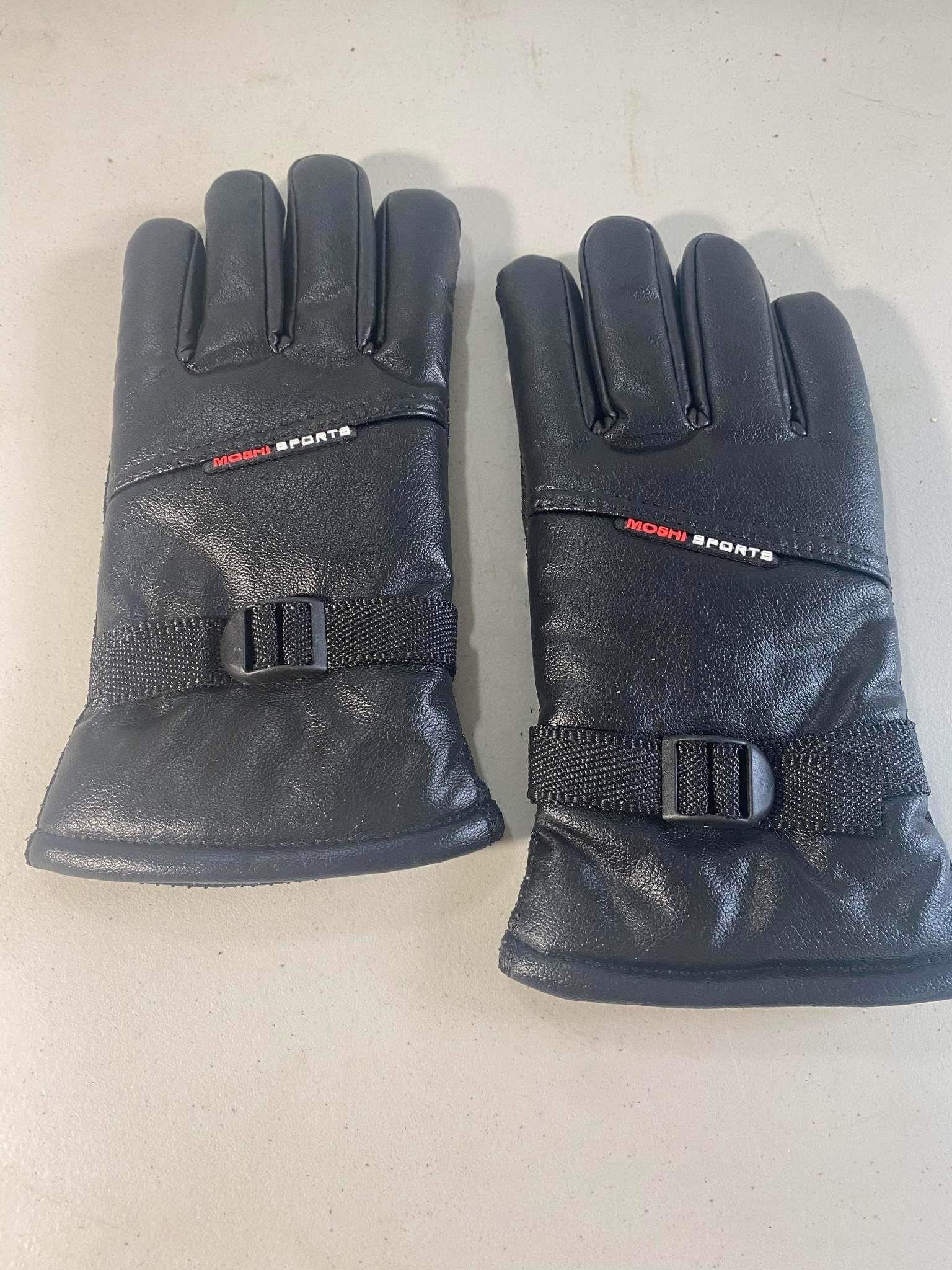 Winter Lined Moshi Sports Riding Gloves Unisex Black Faux Leather