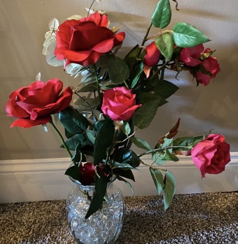 Vase & Silk Flowers + Additional Flowers
