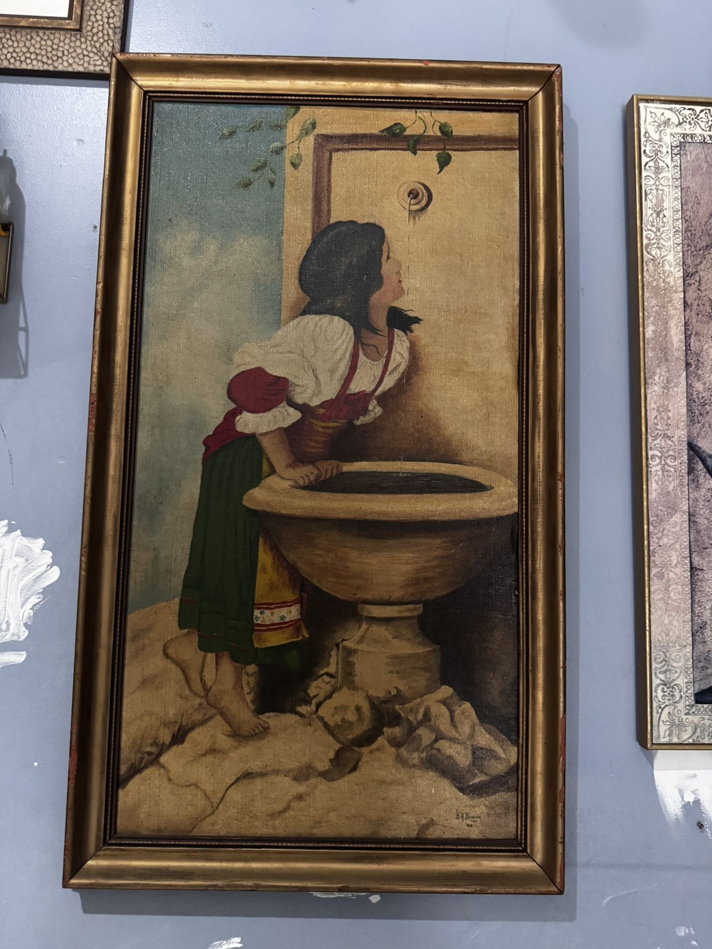 Serious PEOPLE ONLY PLEASE SCAMMER STAY A WAY Very Old Painting "Roman Girl at a Fountain