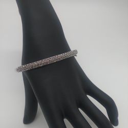 Fine Sterling Silver Overlay Micro Paved Bangle Bracelet Made With Swarovski Crystal Opens Standard Size 
