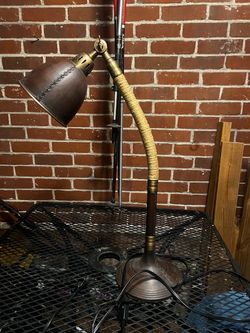 Vintage-Style Desk Lamp with Leather Shade