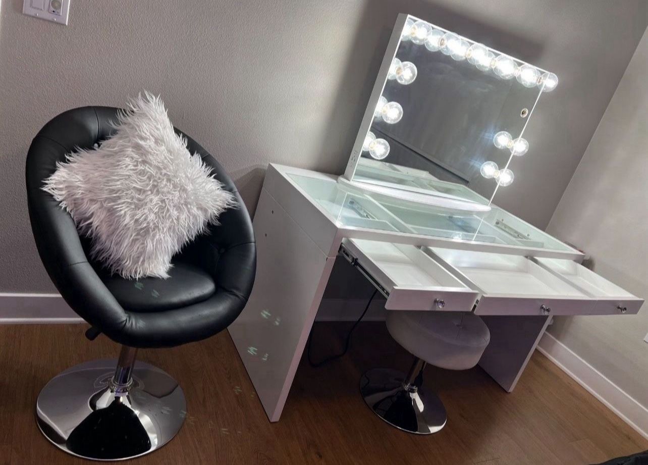 White impressions vanity and stool $500