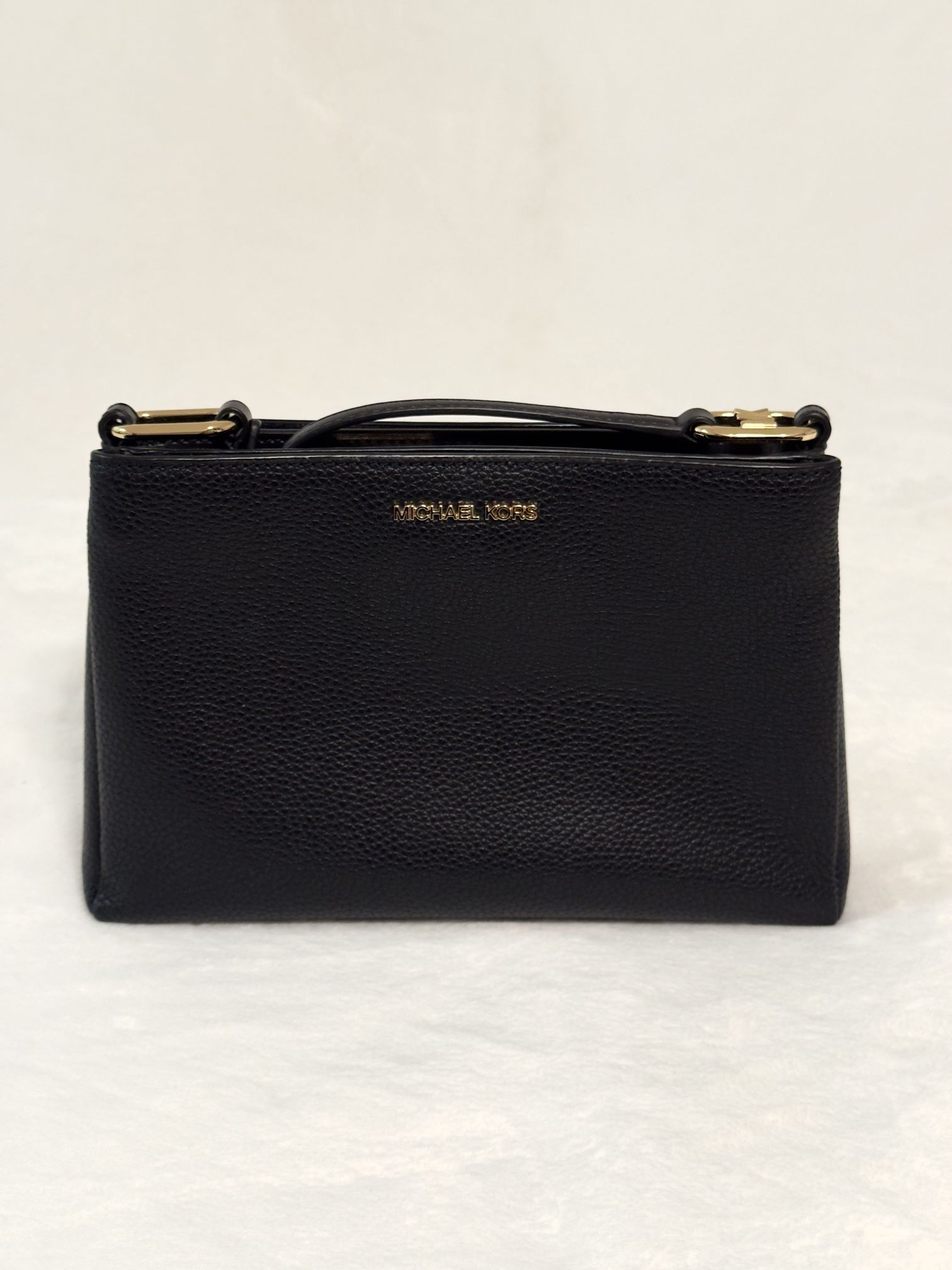 Michael Kors Trisha Medium Triple Compartment Crossbody Black Leather
