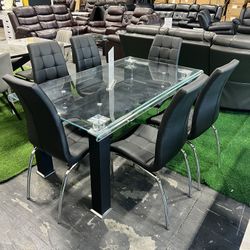 Modern Glass Dining Table With 6 Chairs / Mesa de comedor moderna de cristal con 6 sillas