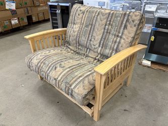 Light Wood Convertible Multi-Position Sofa Chair with Faded Geometric Print Cushions