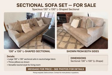 L-Shaped Sectional Sofa 130" x 130"