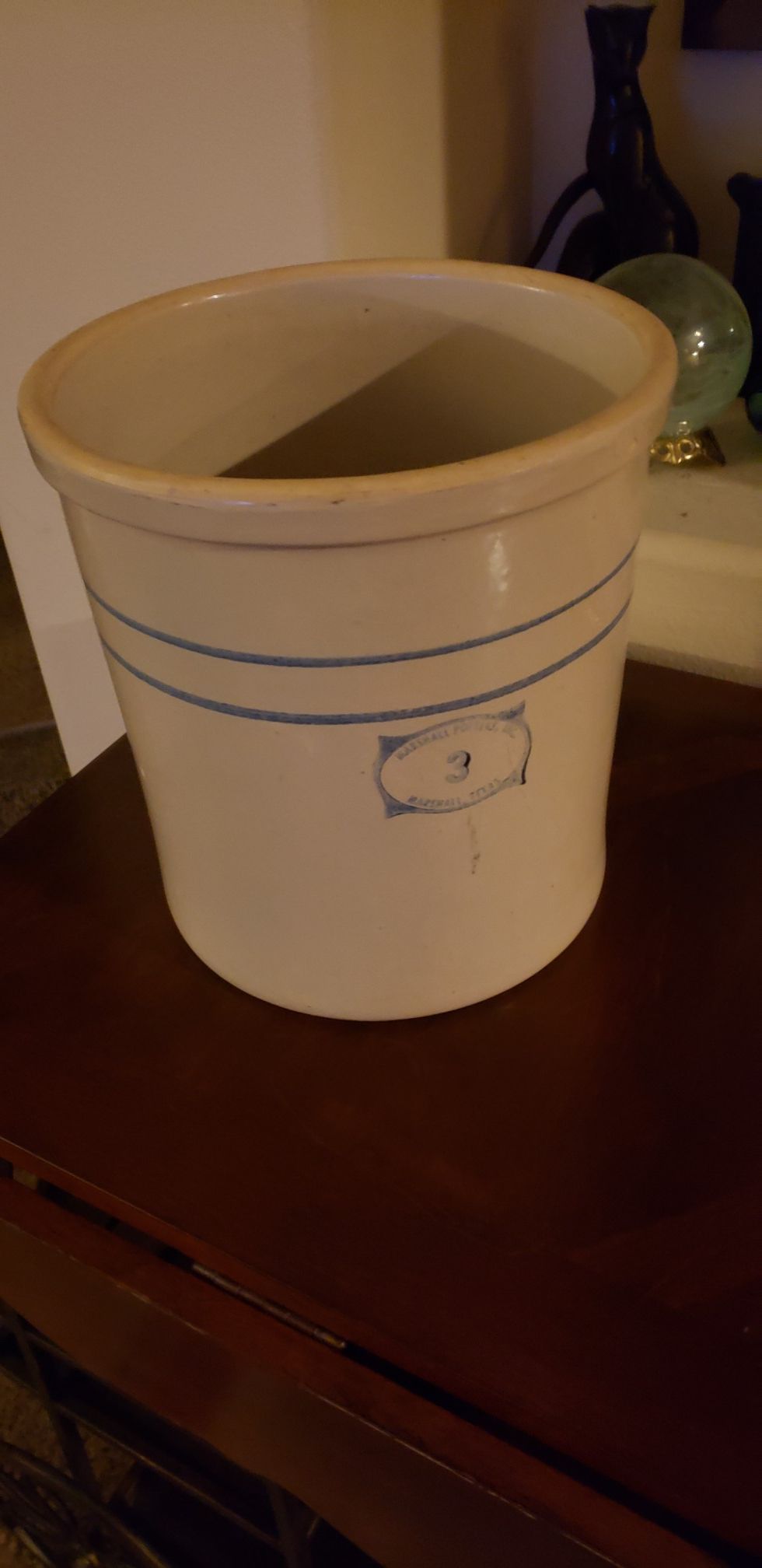 Vintage MARSHALL TEXAS POTTERY / STONEWARE 3 GALLON CROCK