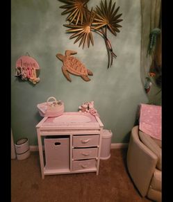Used Badger Basket Modern Baby Changing Table - Nursery Furniture with Laundry Hamper and 3 Storage