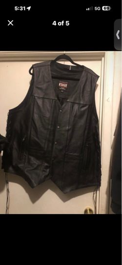 First Manufacturing Black Leather Motorcycle Vest