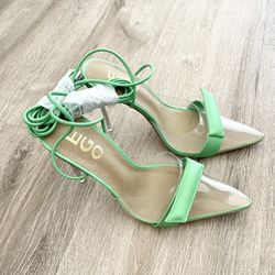 NEW EGO green clear pointy lace up heels size 6