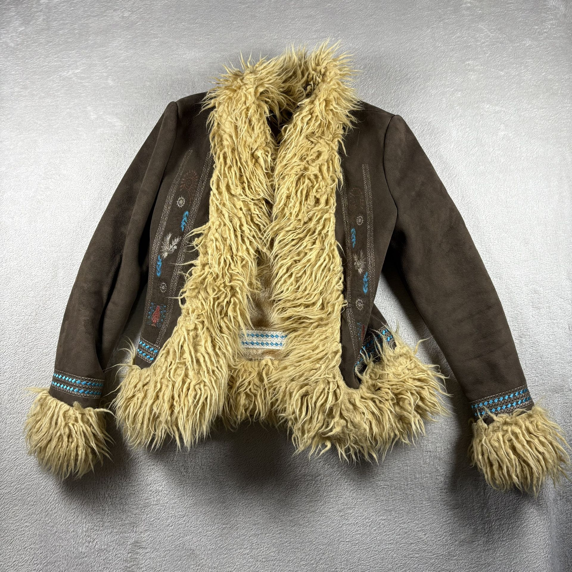 Vintage Penny Lane Style Women’s S Brown Faux Leather Jacket Fur Lining 90s