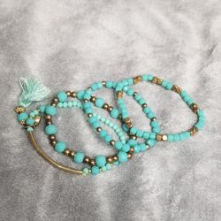 Turquoise Teal Set Of 4 pc Stretch Beaded Bracelets