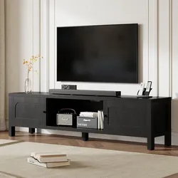 Black TV Stand for 65" 75" TV with Cabinet Storage