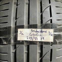 Pair of BRIDGESTONE 245/45/19 POTENZA RUN-FLAT TIRES, TREAD 5/32s