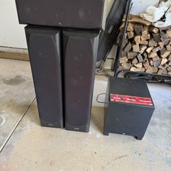 Infinity Alpha 50 Speakers With Twin 8” Woofers And Comes With Center Speaker And Mtx Powered Subwoofer Sounds Amazing!!!!