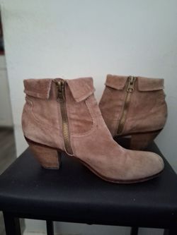 Taupe Suede Ankle Boots with Side Zipper