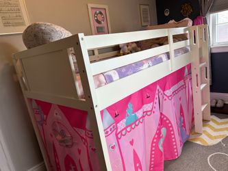 Delta Children Twin Loft Bed with Guardrail and Ladder - White