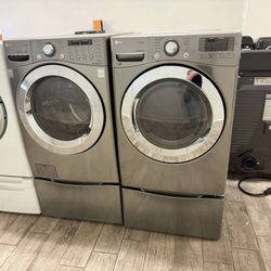 LG stainless steel front load washer dryer set electric with warranty