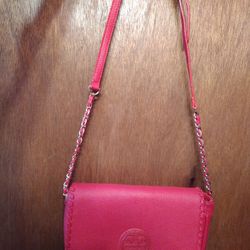 Tory Burch Leather Crossbody Red Purse with Chain Link Strap 