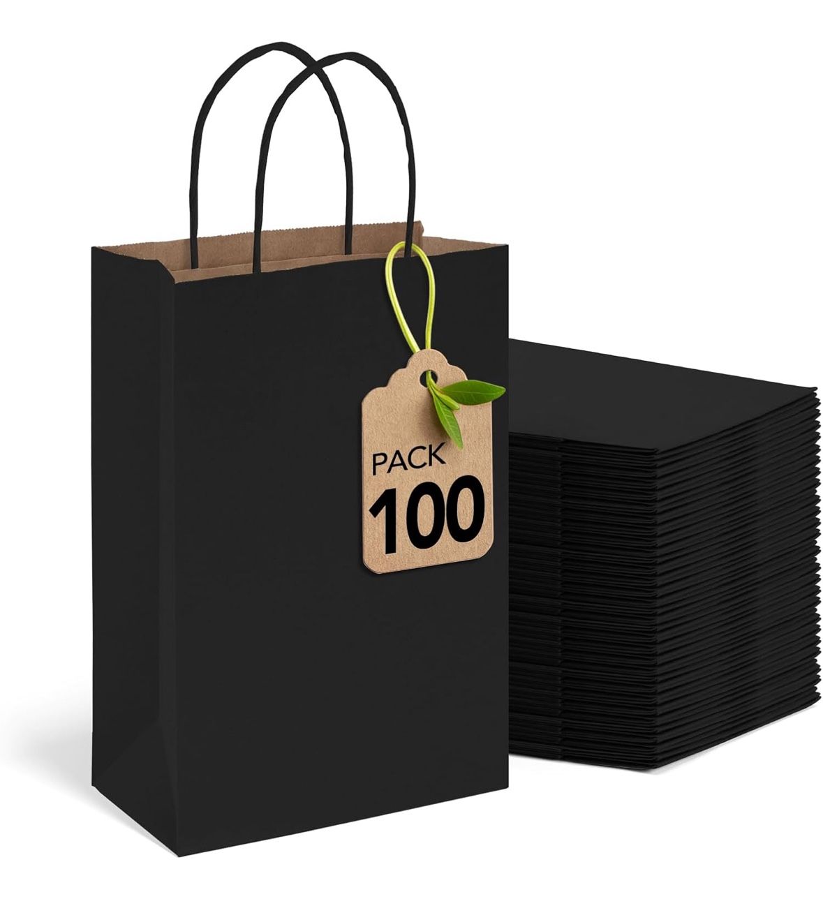 Black Gift Bags 5.25x3.75x8 Inch Small Kraft Paper Bags with Handles Bulk,100 Pack for Small Business,Wedding Party Favor
