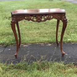 Fabulous French Louis XV Style Entry Way or Console Table W/ Rocaille Inlaid Top And Carved Skirt