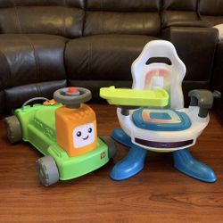 Fisher-Price Laugh & Learn Farm to Market Tractor Ride-On Learning Toy And VTech Level Up Gaming Chair Preschool Game Station Learning