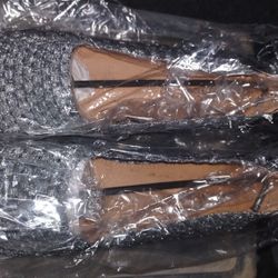 Two Pairs Of Women's Flats Size 9 And 1/2 One Sparkling Gray The Other One Black 40 Bucks