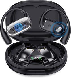 EUQQ Open Ear Bluetooth 5.4 Earbuds, Wireless Headphones Sport Over Earphones Built-in Mic with Ear Hooks, 50H Playtime Ear Buds Fast Charging, IPX7 W