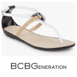 NEW!  BCBGeneration Calantha sandal in blk/white/warm sand (10)