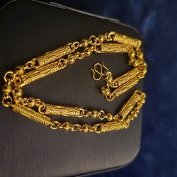 Asian Thai Link Bar Chain 24k Gold Plated
