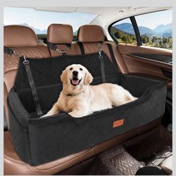 HEGGCOOE Large Dog Car Seat Under 100 lbs, Washable Dog Car Bed for 2 Medium Dogs, Detachable Pet Booster Seat with Storage Pocket and Seat Belt for B