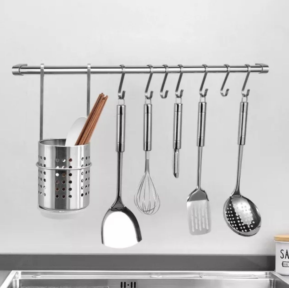 Stainless Steel Kitchen Wall Rack With Hooks