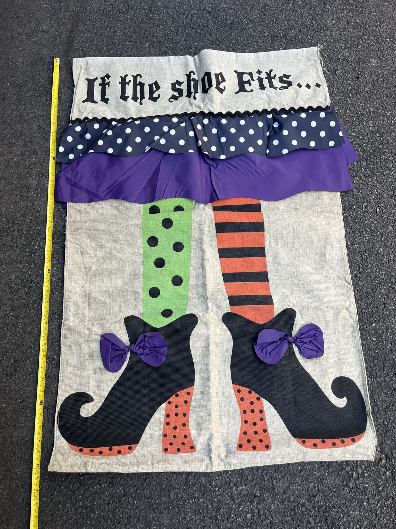 If The Shoe Fits Halloween Double Sided Burlap Flag