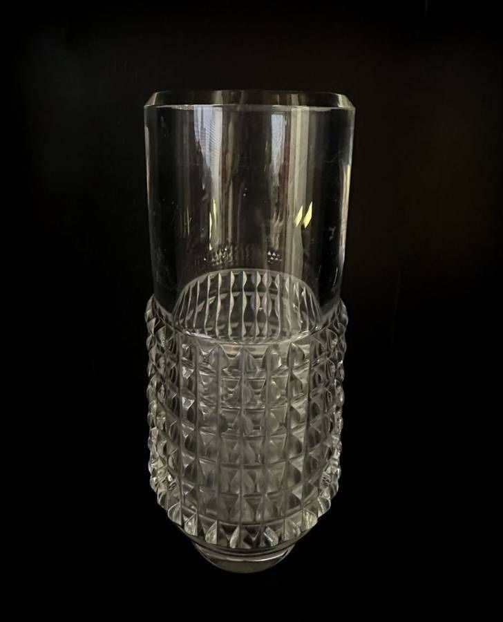 Vintage Antique Mid Century Skruf Glass Cylindrical Vase Home Decor Accent