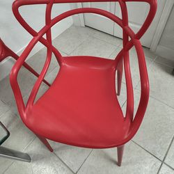 4 Mordern Plastic Red Chairs