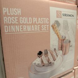SIRSIMON Plush Rose Gold Plastic Dinnerware Set (250 pieces).