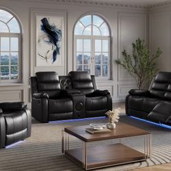 Three Piece Living Room, Sofa, Loveseat, And Recliner