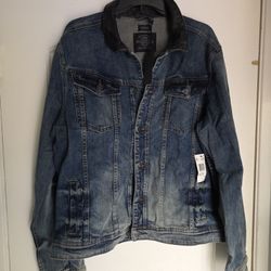 Men's Large Denim Jacket Trucker Leather Buffalo David Bitton