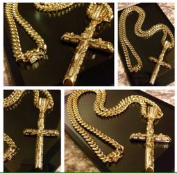 14K Gold Plated Miami Cuban With Cross
