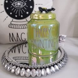 Rae Dunn 8.5in Ceramic HAPPY HAUNTING Canister Cookie Jar Halloween Decor