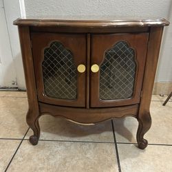 Vintage French Provincial Drum Table Wood Wire Cage Doors Gorgeous