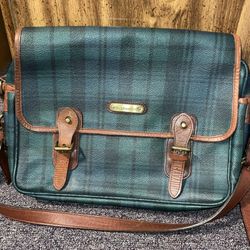 Vintage Polo Ralph Lauren Blackwatch Plaid Leather Messenger Shoulder Bag Rare