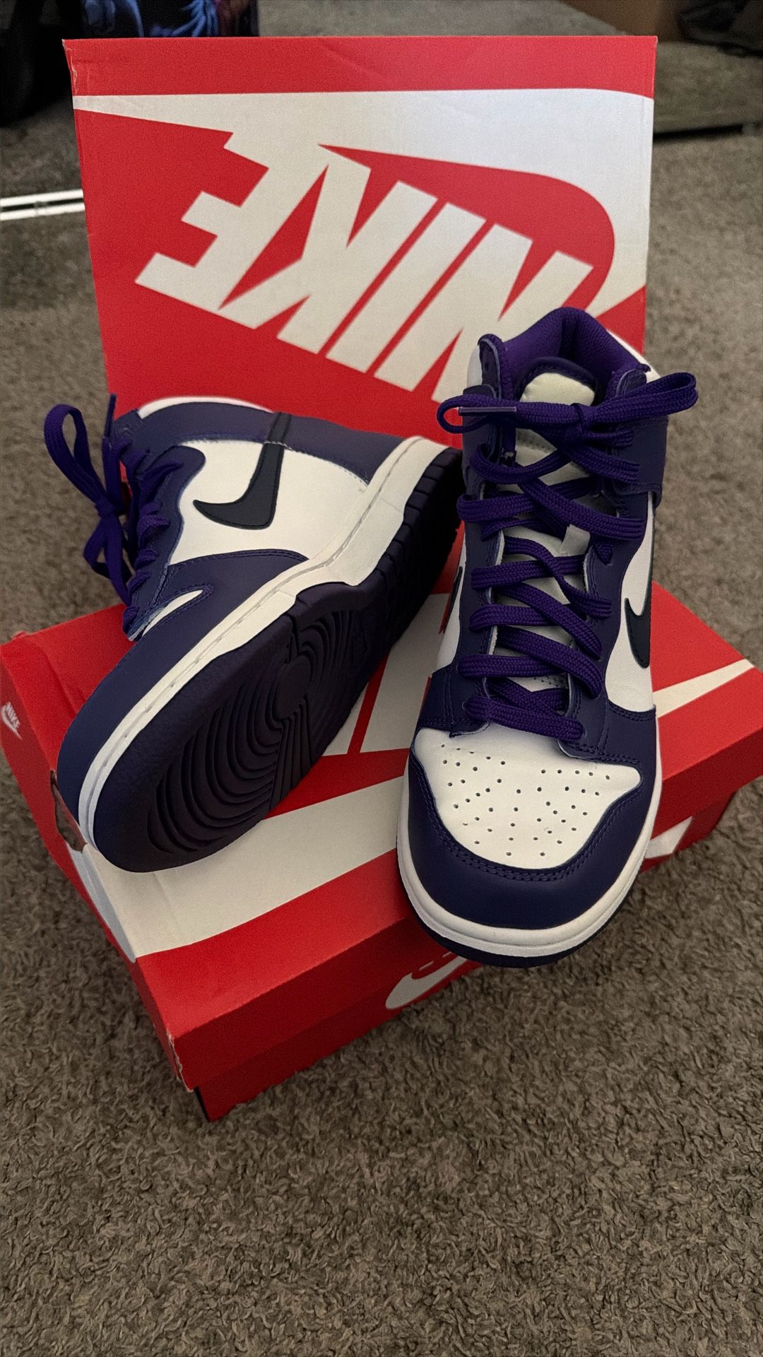 Purple/white Nike Dunk Hi (GS) Women’s 6 1/2