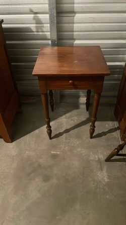 Antique Wood Side Table with Drawer