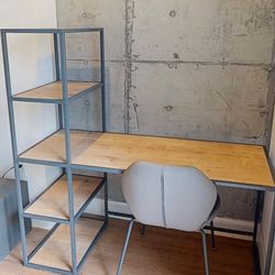 Solid wood & industrial metal ERSA Odin executive office / study / computer desk with storage / organization / bookcase shelves