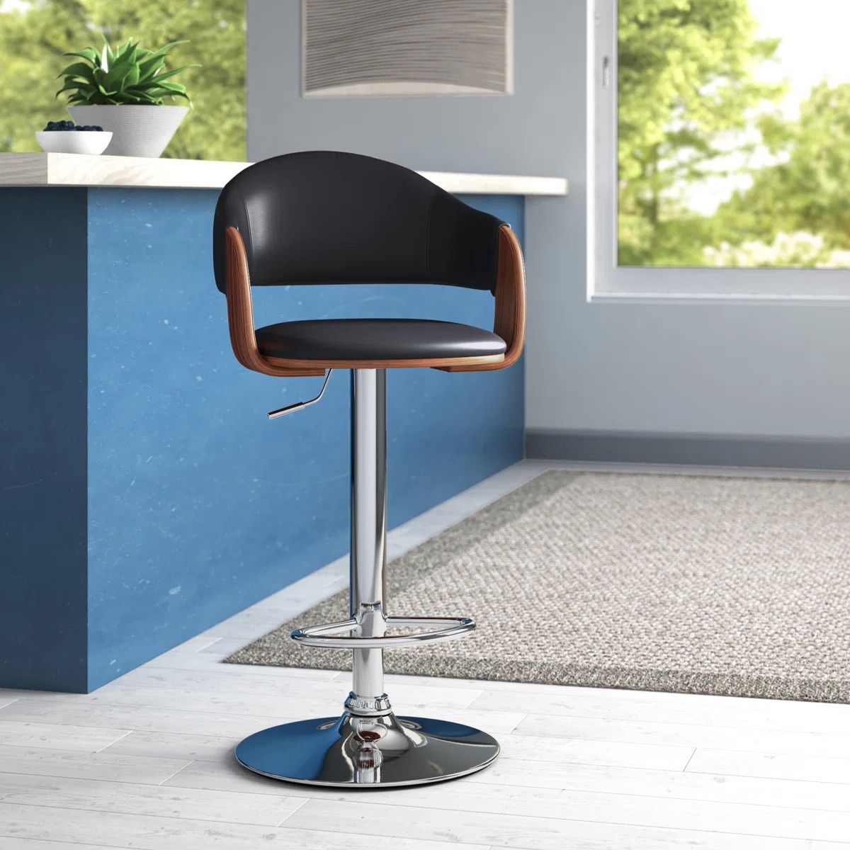 Black And Wood Swivel adjustable Stool