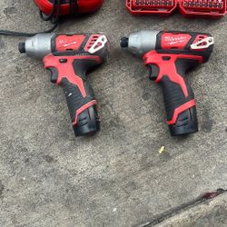 Milwaukee Drills Batteries, Charger, And Drillbit Set