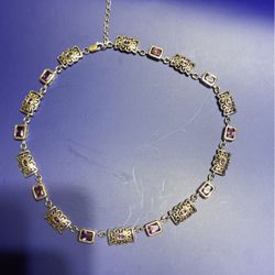 925 Sterling Silver Heavy Amethyst 16” Necklace With 2” Extention