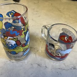 Garfield Smurfs Vintage Glass Mug