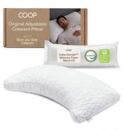 Coop Home Goods Original Crescent Adjustable Pillow, Queen, White